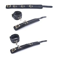 Naresh Fesselset Aus Stabilem Leder In Schwarz-Gold -JOYDIVISION Geschäft Fesselset aus stabilem Leder in Schwarz Gold.L0973 00 5f26